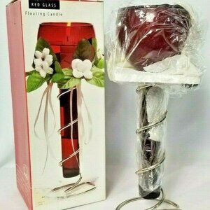 FLOATING CANDLE HOLDER 2 piece RED GLASS,SILVER PLATE STAND - STUDIO SILVERSMITH